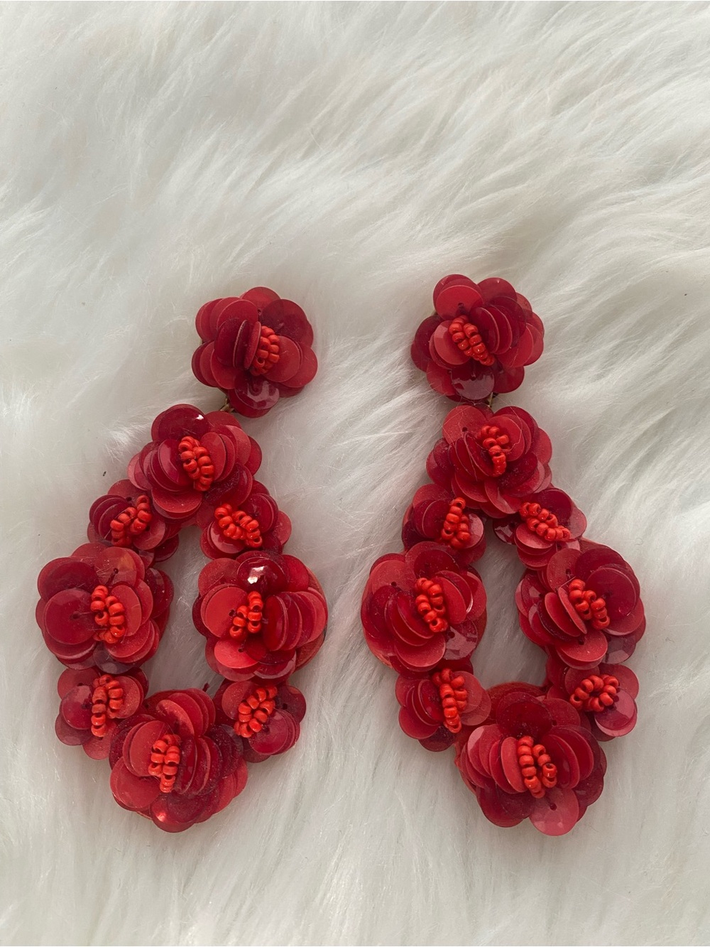 J.Crew Stolen Spotlight Red Poppy Sequin Statement Earrings
